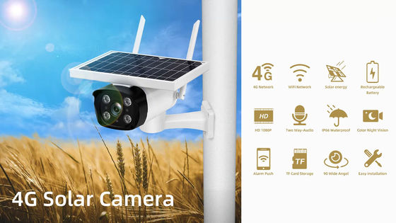 HD 1080p IP65 أنظمة المراقبة المنزلية اللاسلكية Bullet تعمل بالطاقة الشمسية واي فاي كاميرا
